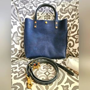 KMM Cobalt Dublin mini tote with navy handle and crossbody strap